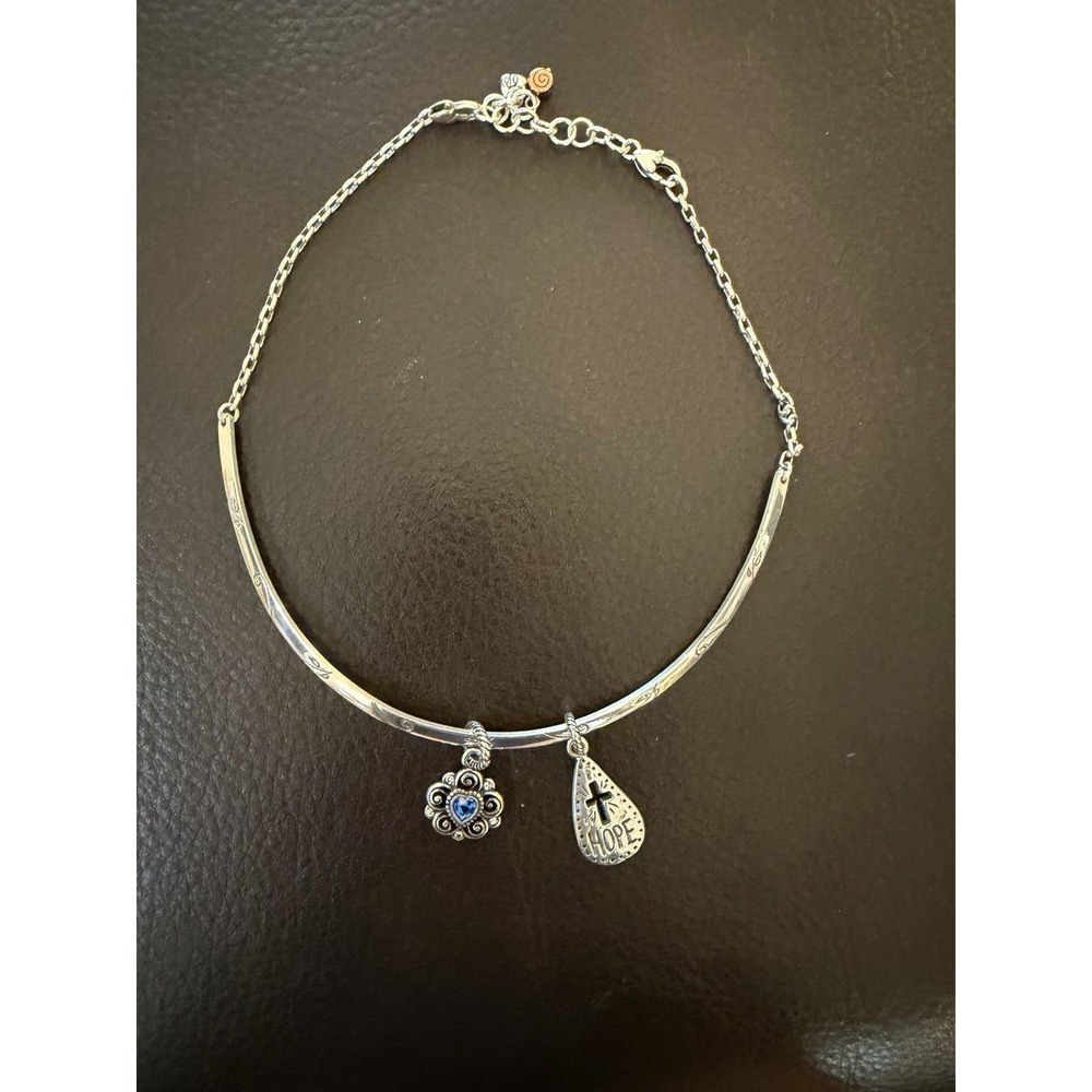 Brighton Monogram Choker Necklace Hope Cross Azure Heart Charm Silver Tone - Picture 4 of 11